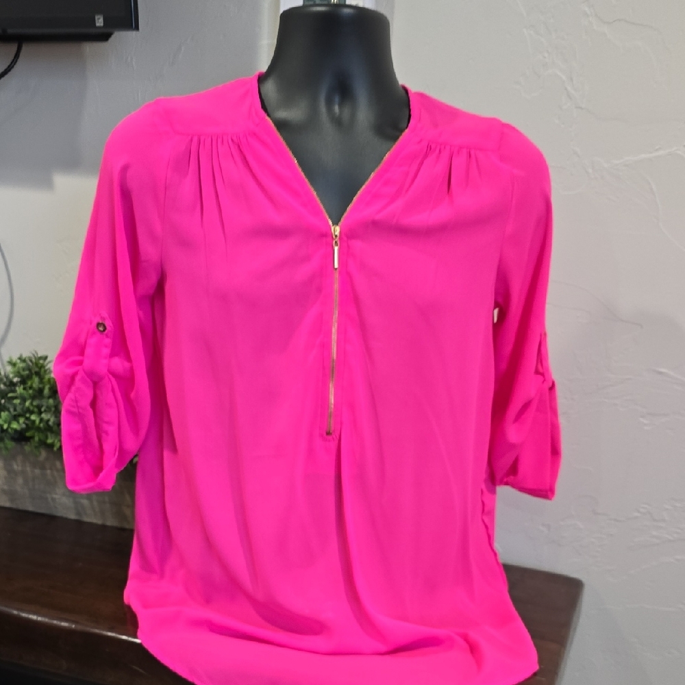 Vibrant Pink Zipper Blouse